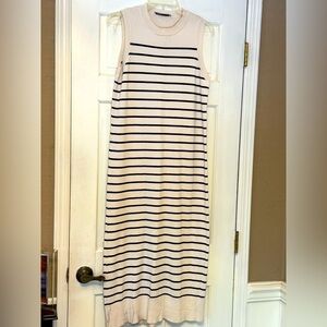 Zara Cream and Black Striped Midi Dress